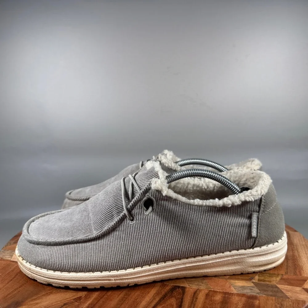 Hey Dude Wendy Corduroy Grey Faux Fur Lined Slip On Loafers Womens 9 121413069